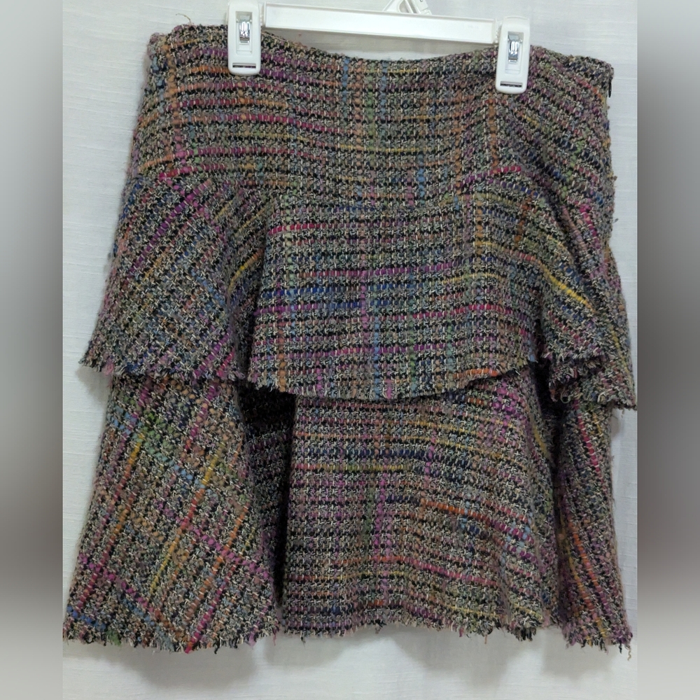 Trina Turk Fray Rainbow Tweed Layered Mini Skirt 8